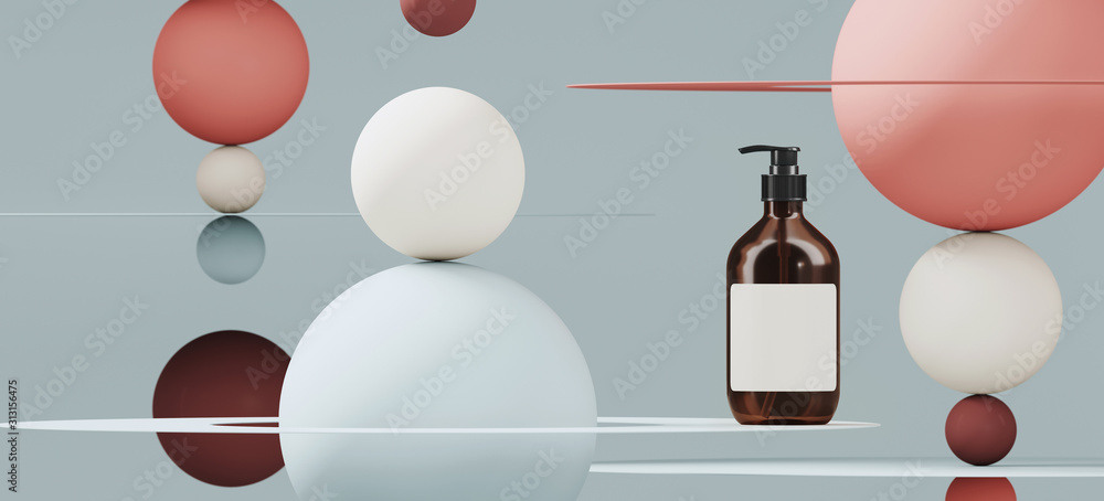 Poster abstract background for branding and minimal presentation. cosmetic bottle on red and blue color sph