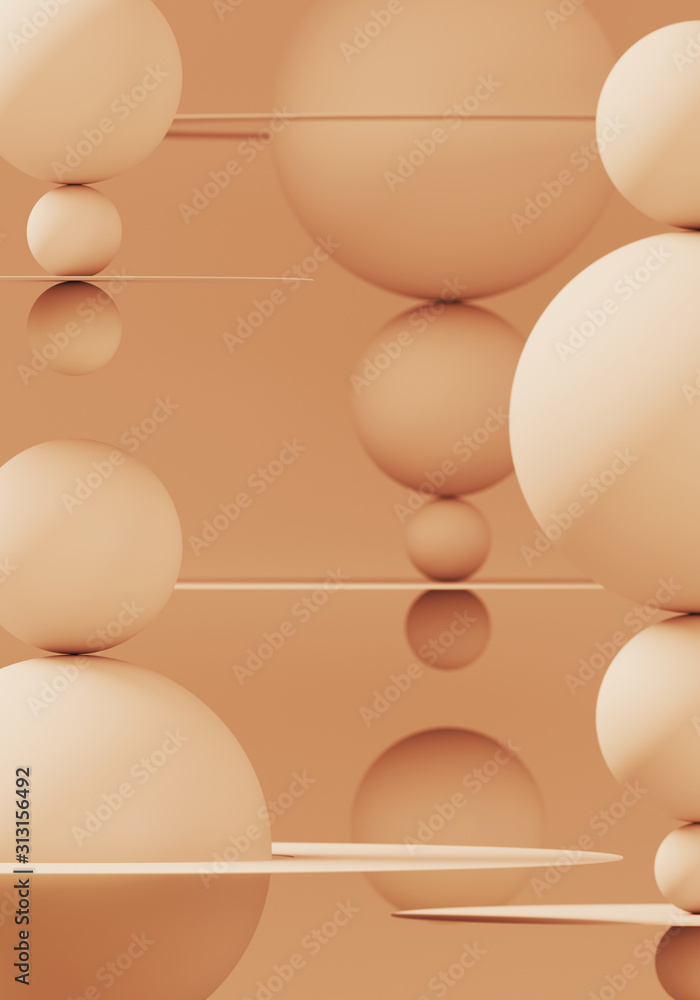 Poster abstract background for branding and minimal presentation. beige color sphere and circular plane on 