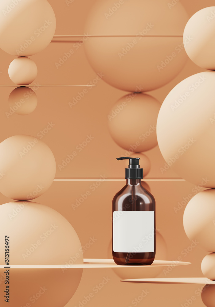 Poster abstract background for branding and minimal presentation. cosmetic bottle on beige color circular p