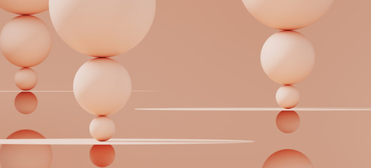 Abstract background for branding and minimal presentation. Coral color  sphere and circular plane on coral   background. 3d rendering illustration.