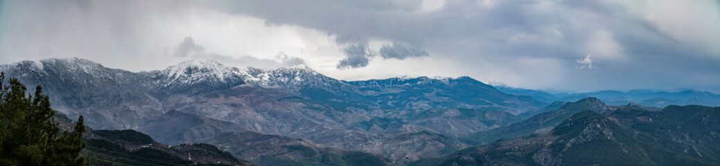panorama of snow-capped mountain peaks