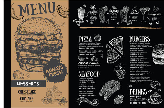 Menu restaurant brochure. Food flyer. Template design. 