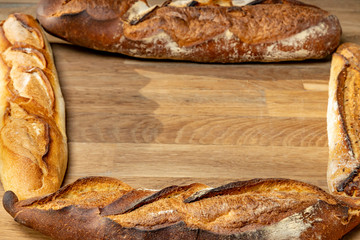 French baguettes. Fresh crisp bread. Copy space.