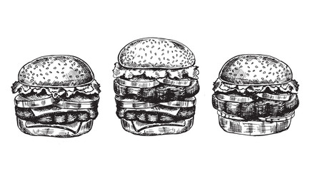 Burger illustrations.  Hand drawn style. 