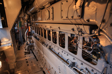  Engine room of a diesel railway locomotive