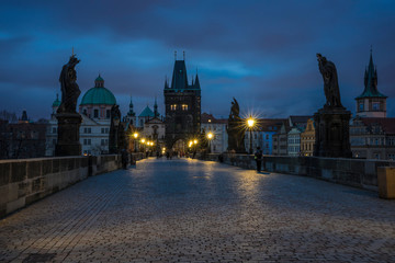 Charles bridge in Prague at night.