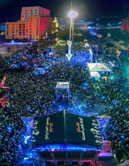 Beirut Lebanon New Year 2020 : drone shot of New Year's Eve revolution party where thousands of protesters welcomed the year 2020 in Beirut Downtown Martyrs Square during the Lebanese revolution