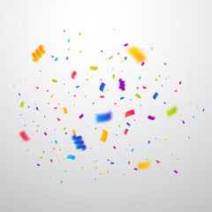 Confetti burst vector illustration. Color ribbons and streamers. Birthday party background