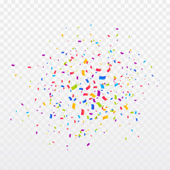 Confetti burst vector illustration. Color ribbons and streamers. Birthday party background