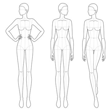Fashion template of walking women in different poses. 