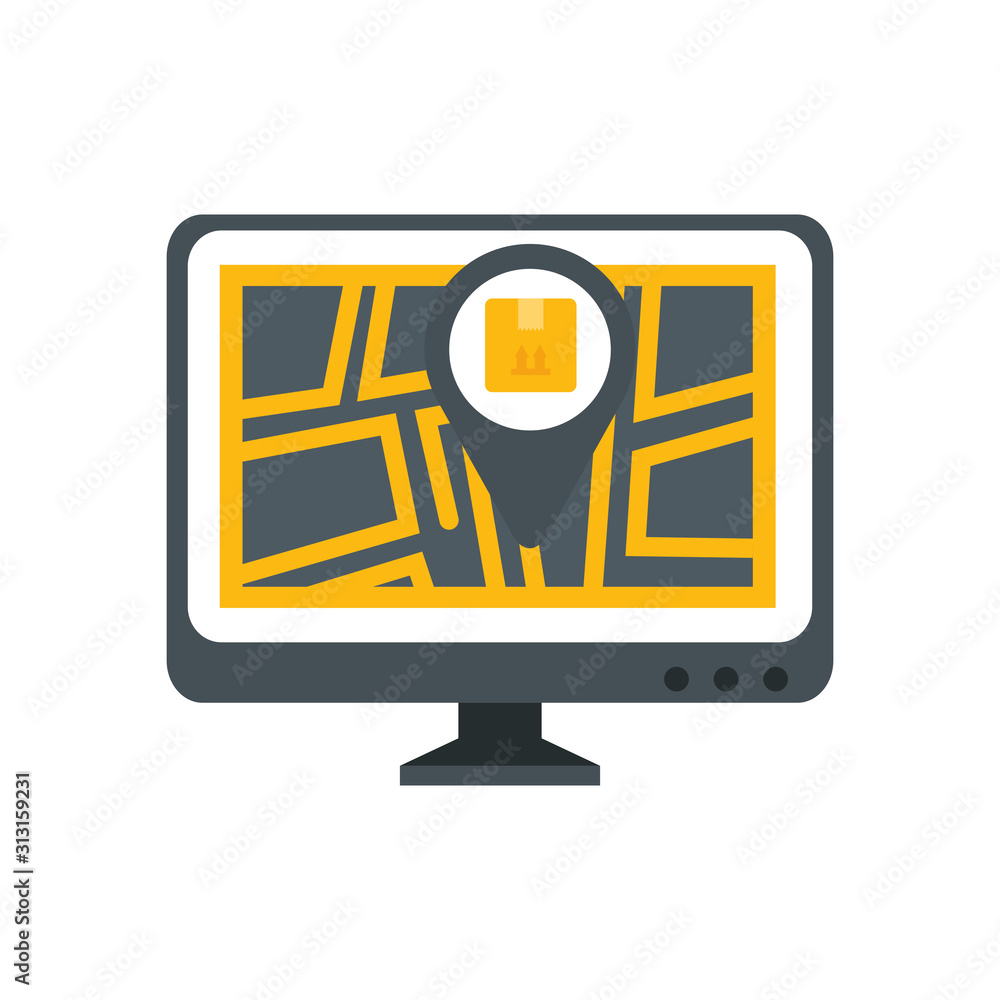 Poster computer with map and box of delivery service