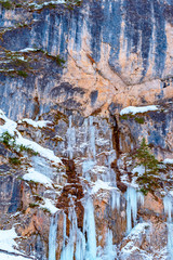 frozen lake Braies in Italy in winter, concept of winter travel