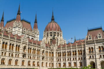 Fototapeta na wymiar South West side of Hungarian Parliament Building.