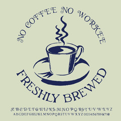 Font alphabet Script Typeface handcrafted handwritten vector label design old style.Shadow Effect.vintage Hand Drawn.Retro Typography.Vector Illustration.coffe shop