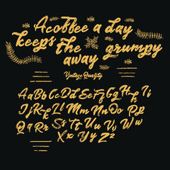 Font alphabet Script Typeface handcrafted handwritten vector label design old style.Shadow Effect.vintage Hand Drawn.Retro Typography.Vector Illustration.coffe shop