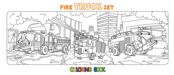 Fire truck or fire engine coloring book set
