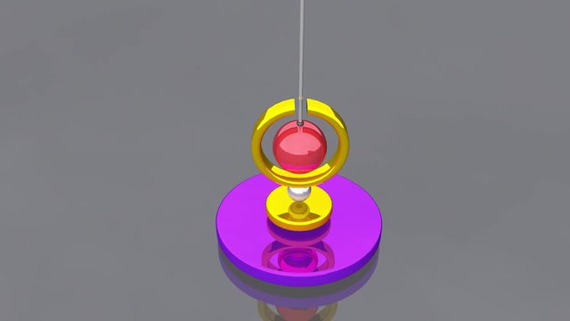 Pendulum back and forth movement of sphere on a glassy colorful background