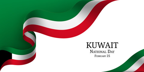 Kuwait National Day banner with ribbon
