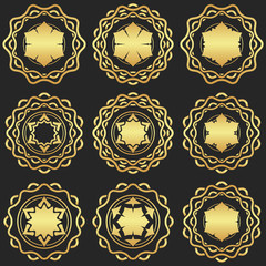 Set of vector gold lotus emblem. Elegant fashion flowers.