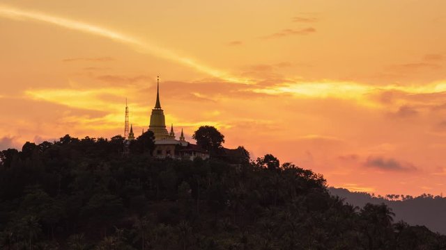 Khao Hua Jook temple with dramatic sunset cloudy sky, 4K timelapse 