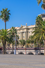  Avenue Passeig de Colom  with the building of the Captaincy General in Barcelona, Spain