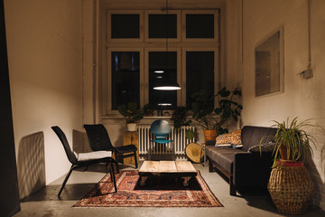 Lounge room in an office at night
