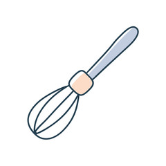 Whisk or beater cartoon doodle vector stock icon in flat style. Decoration kitchenware element Isolated on white background. Flat design. Vector illustration.