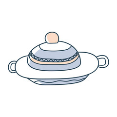 Plate cartoon doodle vector stock icon in flat style. Decoration kitchenware element Isolated on white background. Flat design. Vector illustration.