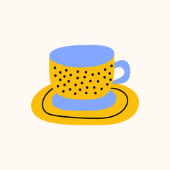 Tea or coffee cup cartoon doodle vector stock icon in flat style. Decoration kitchenware element Isolated on white background. Flat design. Vector illustration.