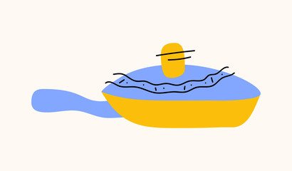 frying pan cartoon doodle vector stock icon in flat style. Decoration kitchenware element Isolated on white background. Flat design. Vector illustration.