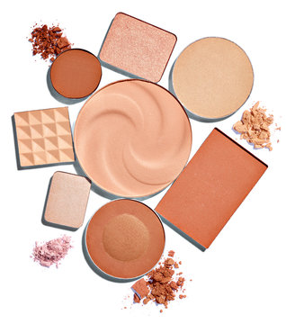 Close up of face powder make up on white background