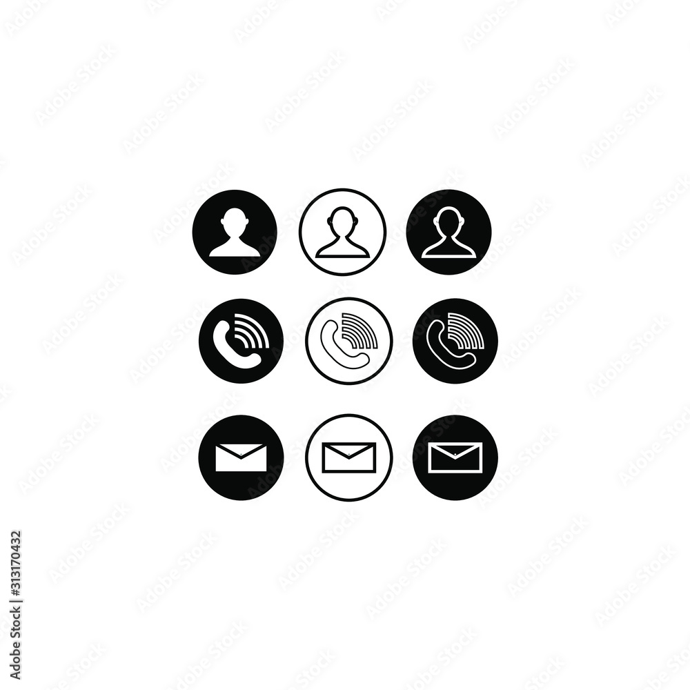 Aufkleber minimalist black and white phone icon. contact, call and message using basic circle flat design. pho