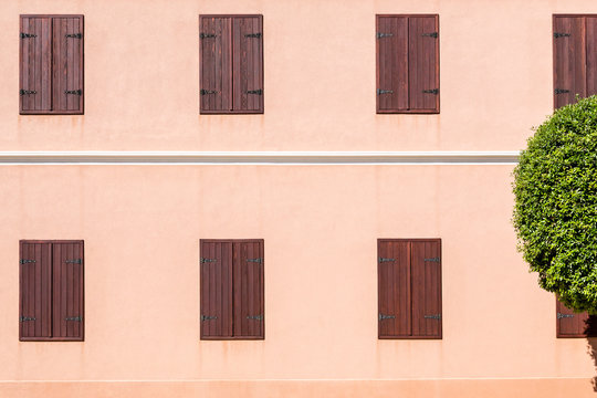 Rows of shut window shutters