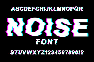 Modern abstract font of the English alphabet with the effect of interference