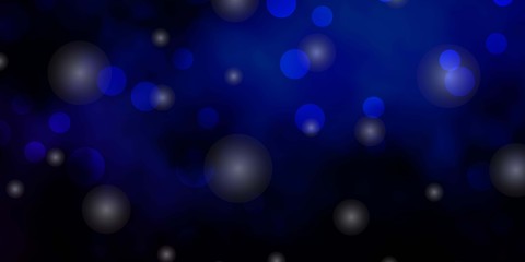 Dark BLUE vector pattern with circles, stars. Abstract illustration with colorful spots, stars. Design for your commercials.