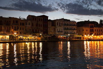 Chania Crete, old harbor by night