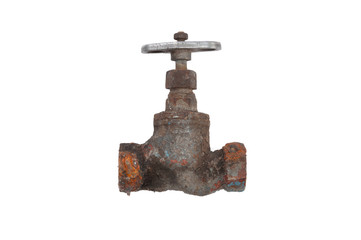 Old rusty water valve on a white background