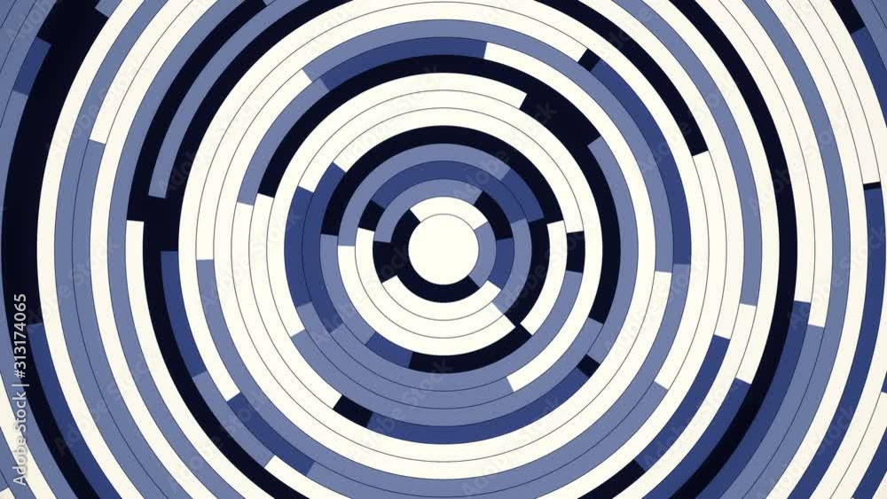 Poster rotating blue and white future concentric slices circle 4k background loop