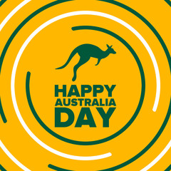 Australia Day. National happy holiday, celebrated annual in January 26. Australian patriotic elements.  Kangaroo silhouette. Poster, card, banner and background. Vector illustration
