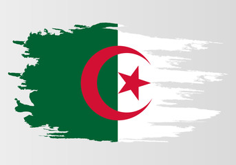 Brush painted Algeria flag Hand drawn style illustration with a grunge effect and watercolor.