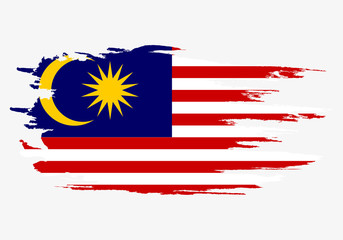 Flag of Malaysia. Brush painted Flag of Malaysia. Hand drawn style illustration with a grunge effect and watercolor. Flag of Malaysia with grunge texture. Vector illustration.
