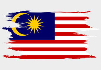 Flag of Malaysia. Brush painted Flag of Malaysia. Hand drawn style illustration with a grunge effect and watercolor. Flag of Malaysia with grunge texture. Vector illustration.