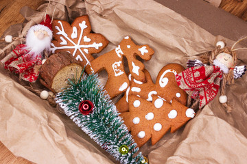 Christmas cookies and toys in a paper box