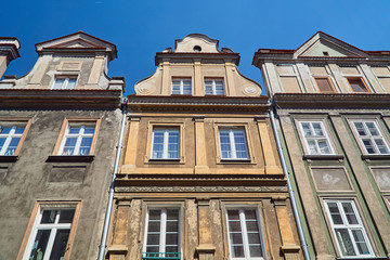facades of historic houses on the Old Market Square in Poznan.