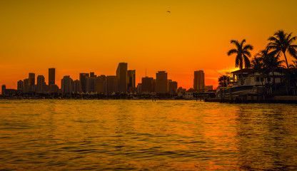  167/5000 sunset sunrise miami florida blue panorama buildings skyscraper sky prints dusk bridge...