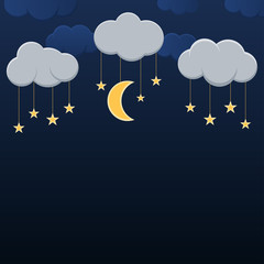 Half moon and star on night sky vector background