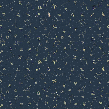 Zodiac symbols and star seamless pattern vector astrology background