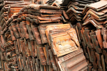 Shanghai,China-September 15, 2019: Chinese red roof tiles 
