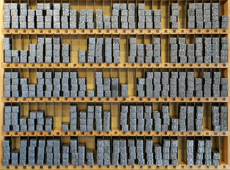 Shanghai,China-September 15, 2019: Chinese character metal types