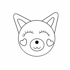 Cute cat with hearts on cheeks - cartoon illustration for coloring. Happy cat face